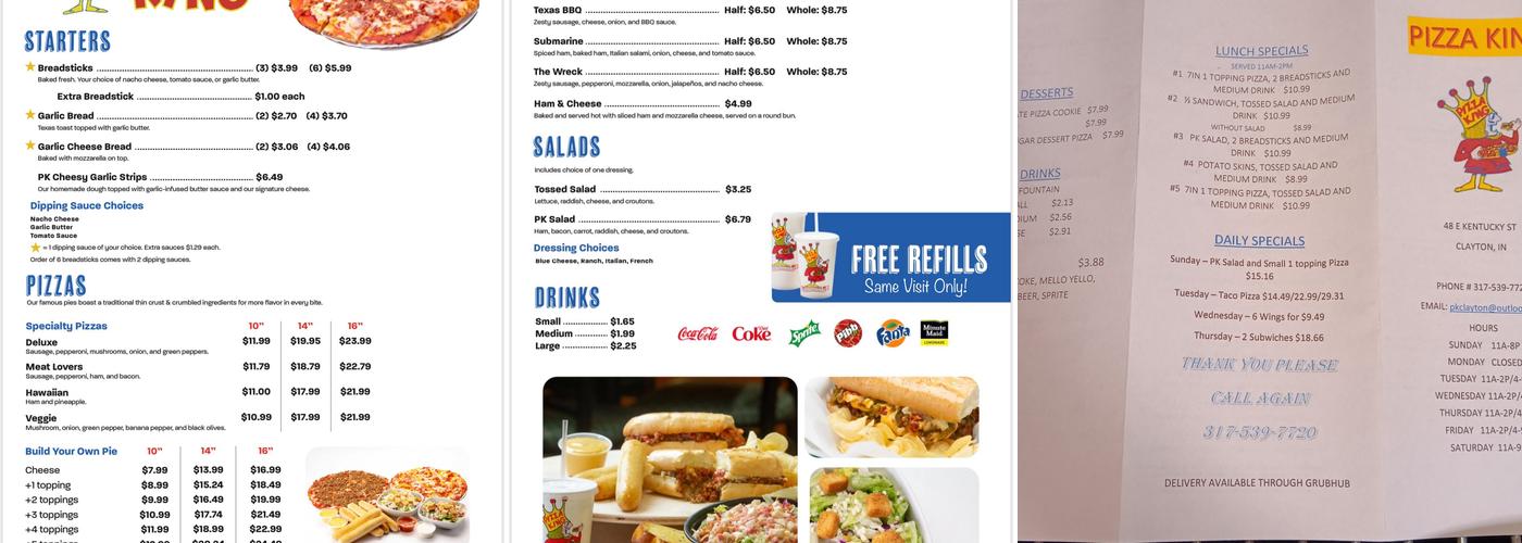 Pizza King | Clayton, IN Menu
