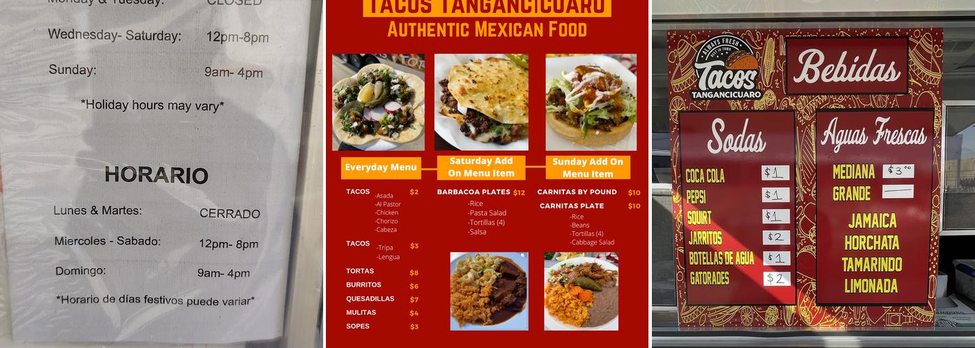 Tacos Tangancicuaro Menu