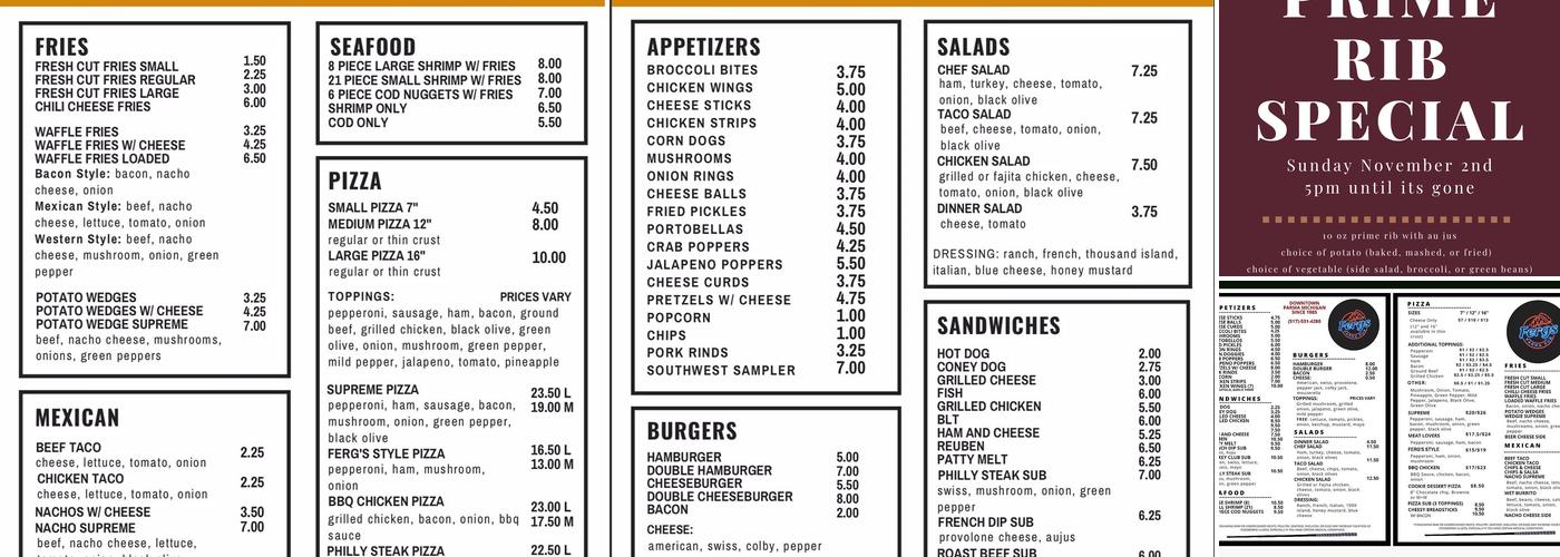 Fergs Parma Pub Menu