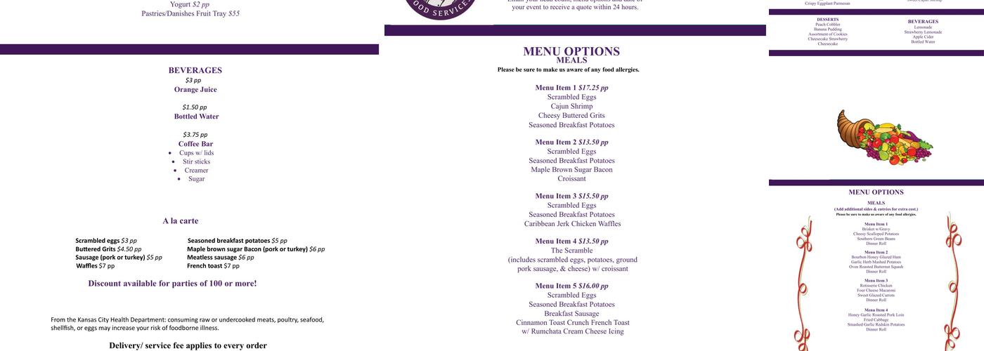 We Got It Covered Food Service Menu