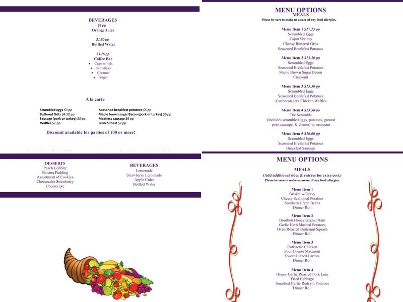 We Got It Covered Food Service Menu