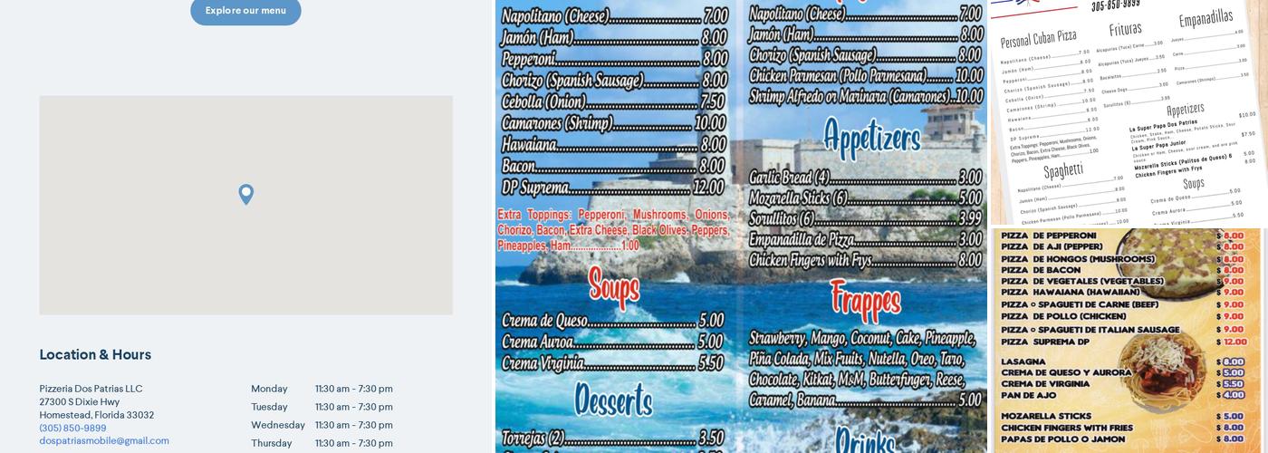 Pizzeria Dos Patrias Menu