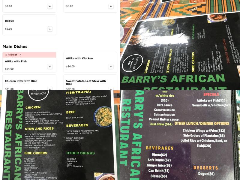 Barry's African Restaurant Menu