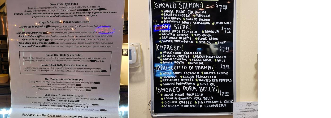 Avalanche Pizza - Slice House Menu