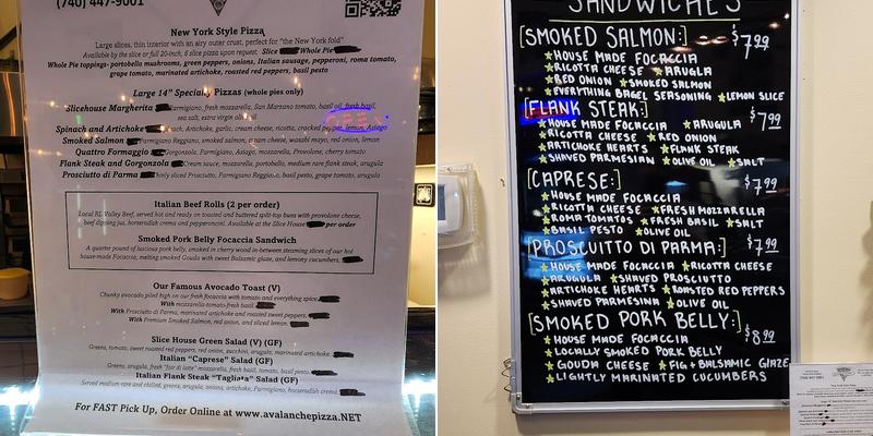 Avalanche Pizza - Slice House Menu