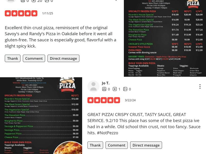 Ricardo's Pub Pizza Menu