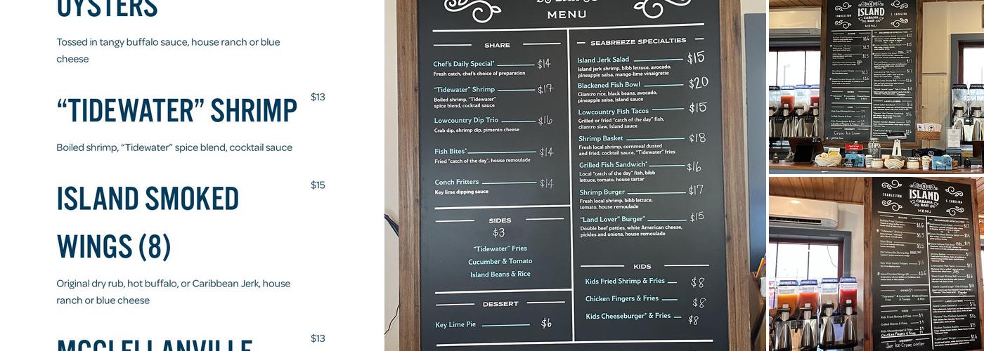 Island Cabana Bar & Ship Store Menu