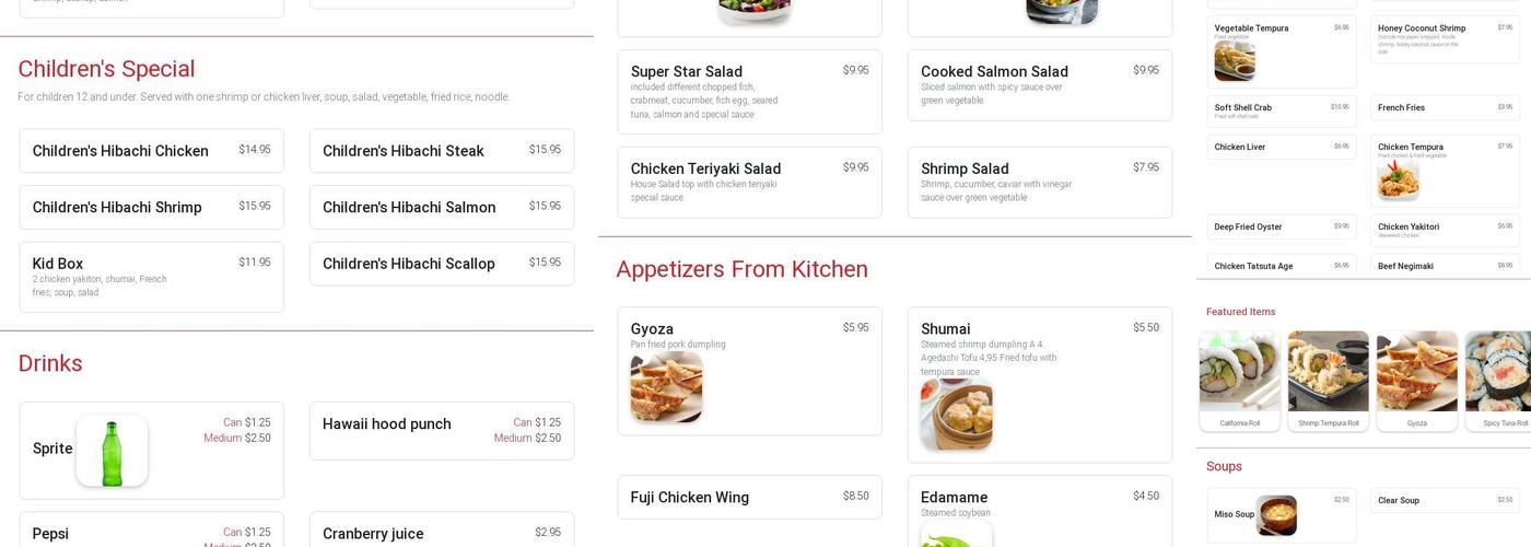 Fuji mountain steakhouse Menu