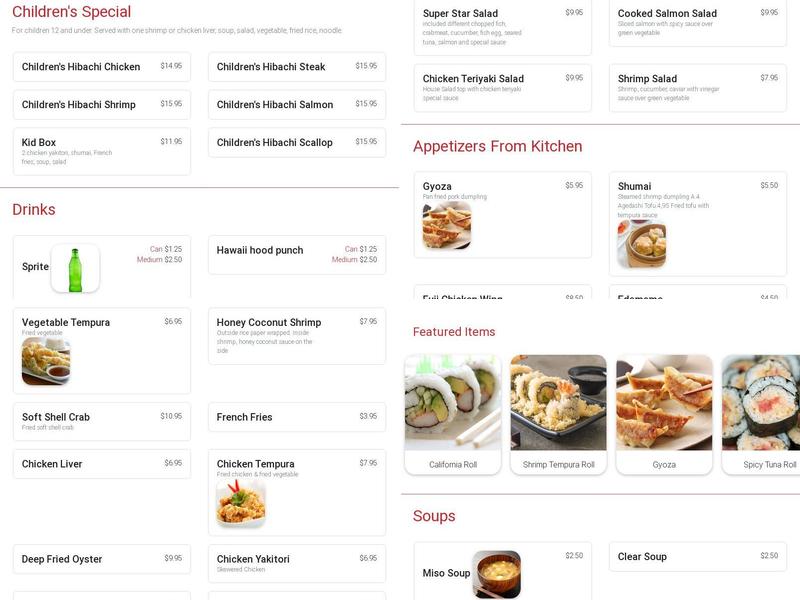 Fuji mountain steakhouse Menu