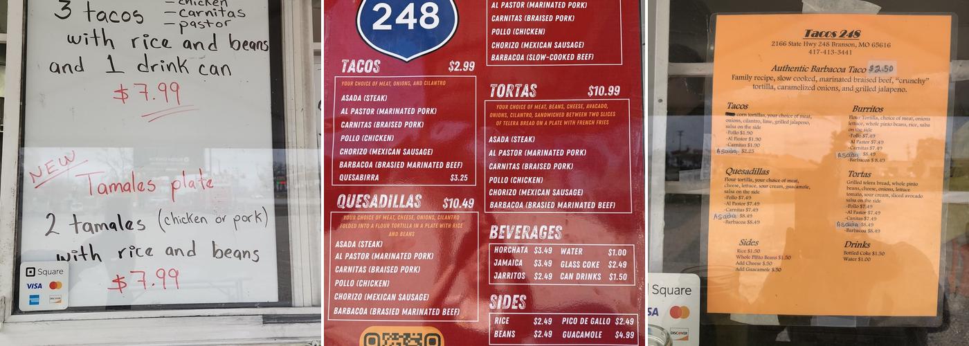 Tacos 248 Menu