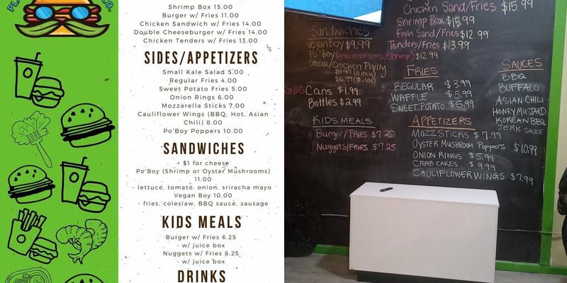 Plant Based Burger Company Menu