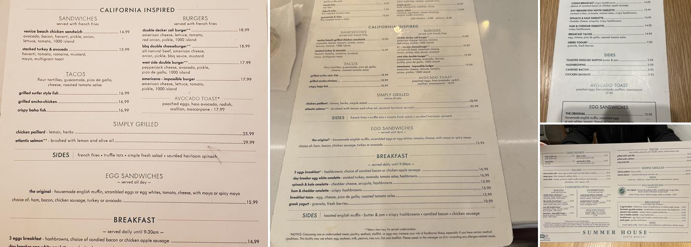 Summer House Menu