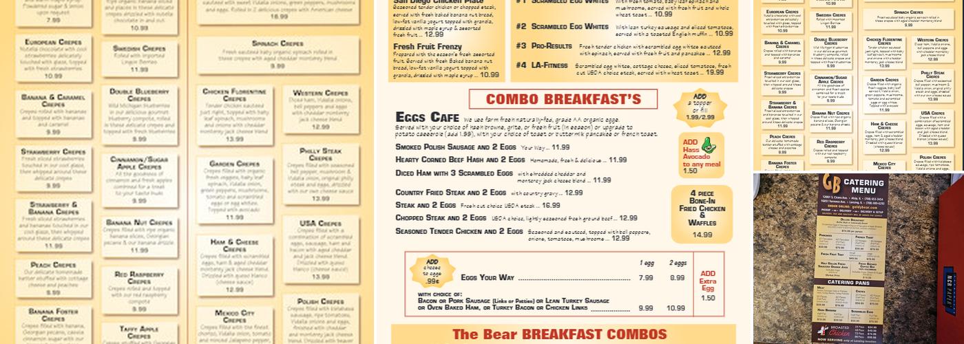 Golden Bear Pancake & Crepery Restaurant Menu