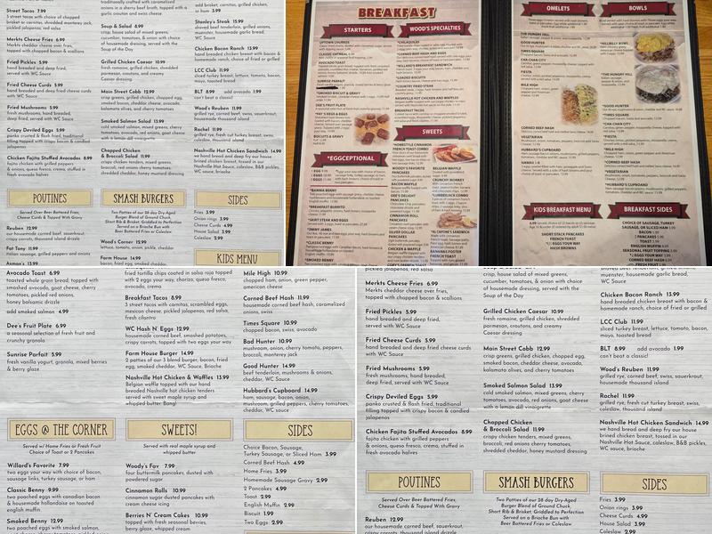 Wood's Corner Menu