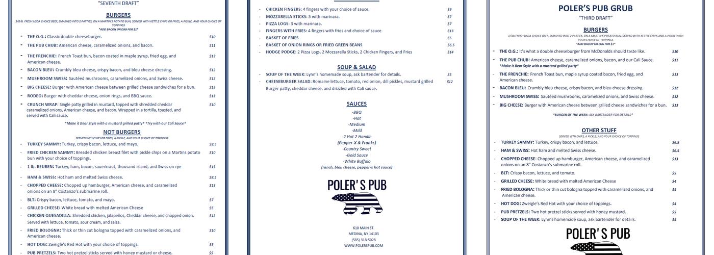 POLER'S PUB Menu