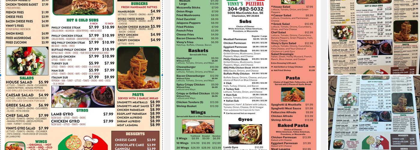 Vinny's Pizzeria Menu