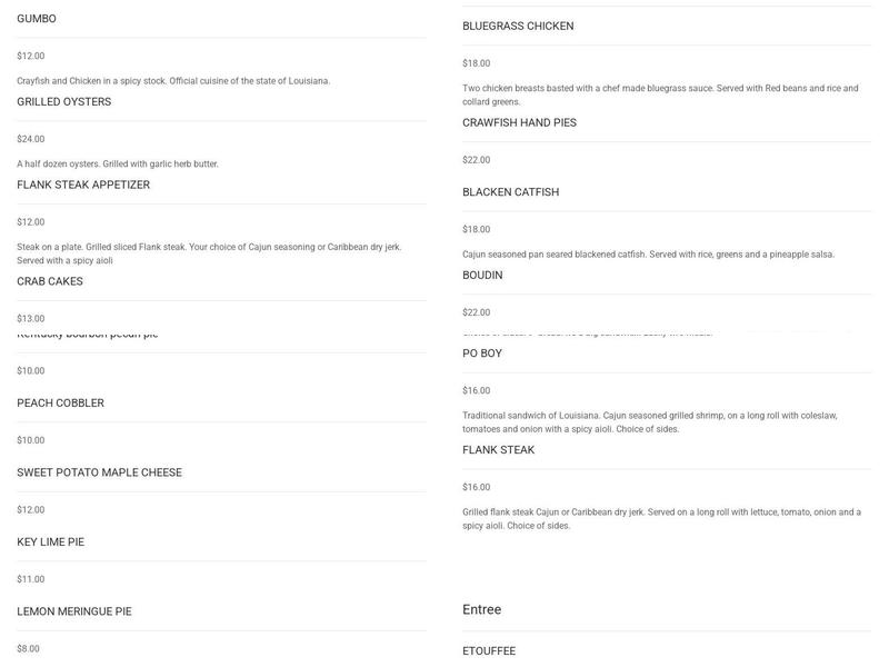 Bourbon Street LLC Menu