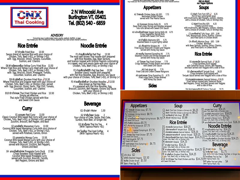 CNX Thai Cooking Menu