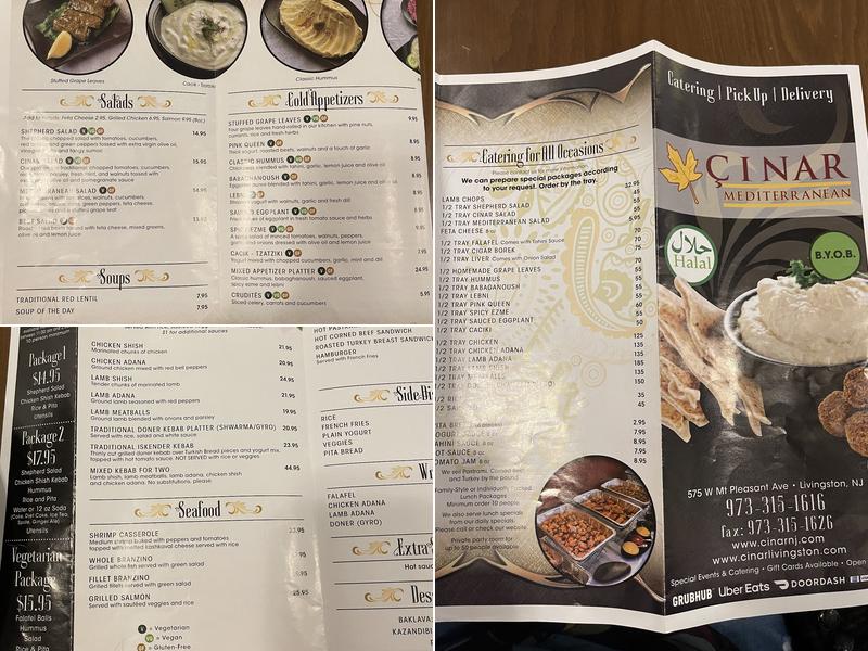 Cinar Mediterranean Restaurant Menu