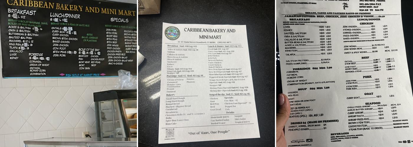 Caribbean Bakery & Mini Mart Menu
