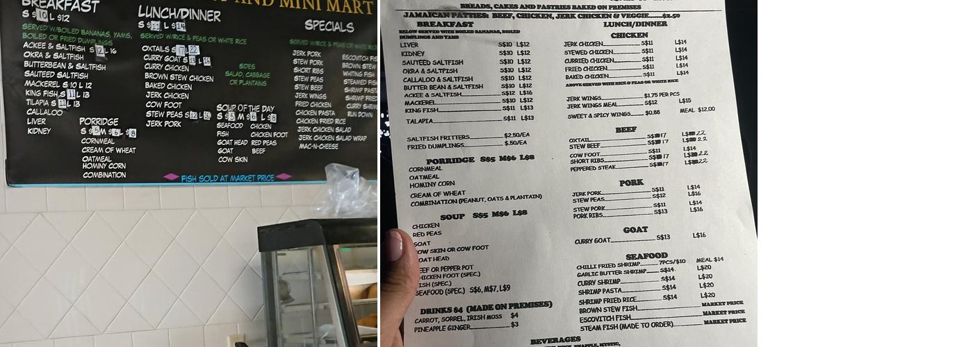 Caribbean Bakery & Mini Mart Menu