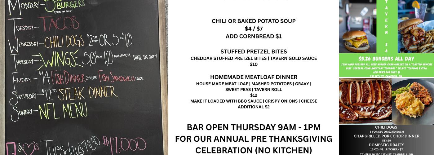 Tavern 26 Menu