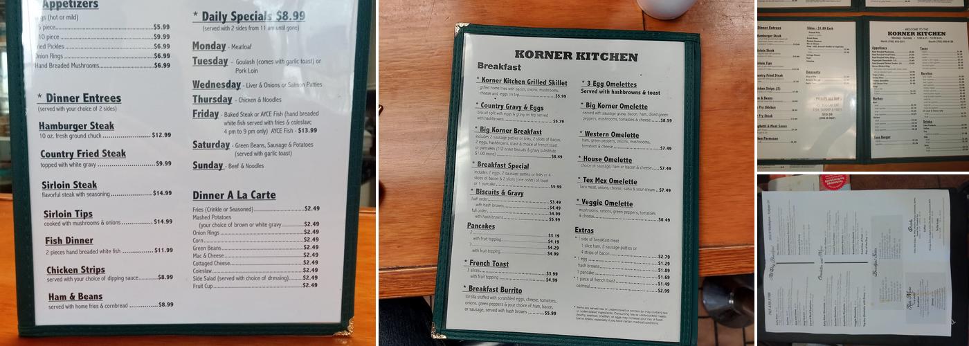 Korner Kitchen Menu
