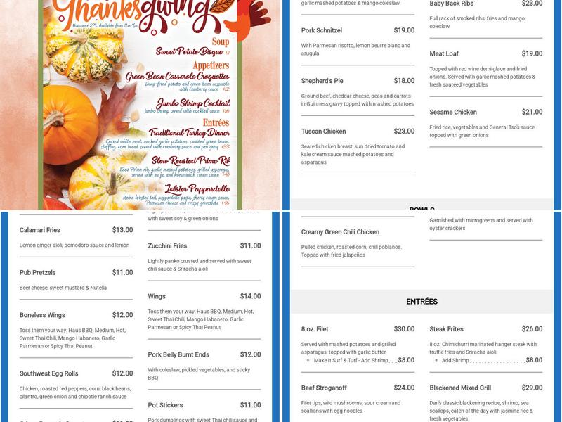 Clear Sky Club Haus Menu