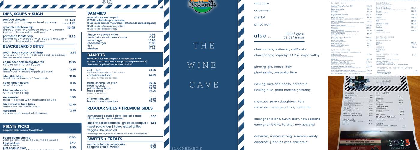 Blackbeard's Shellman Menu