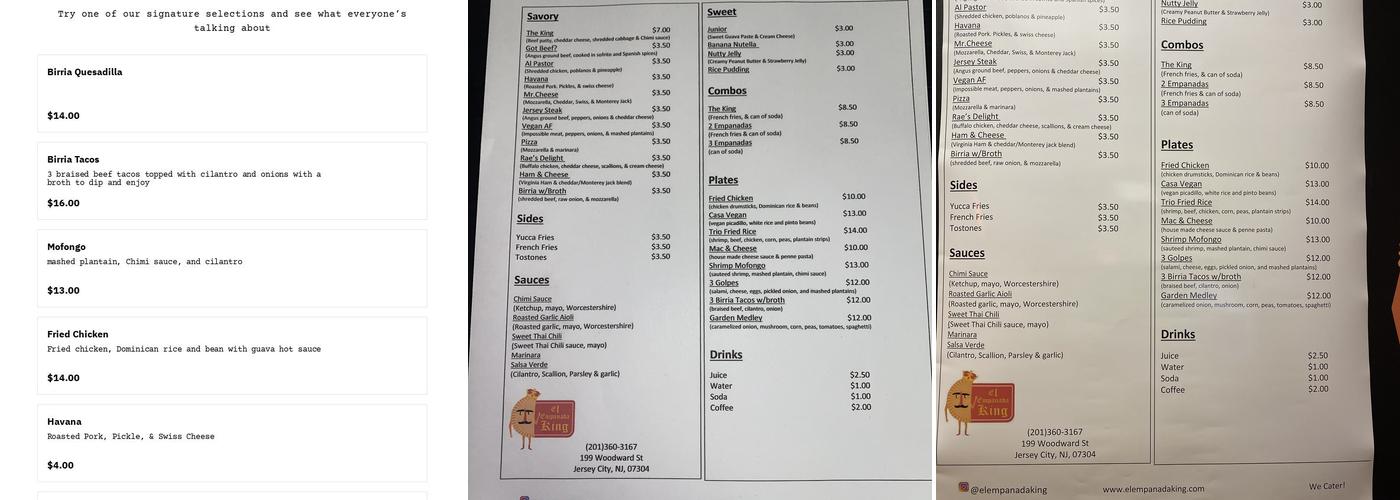 El Empanada King Menu