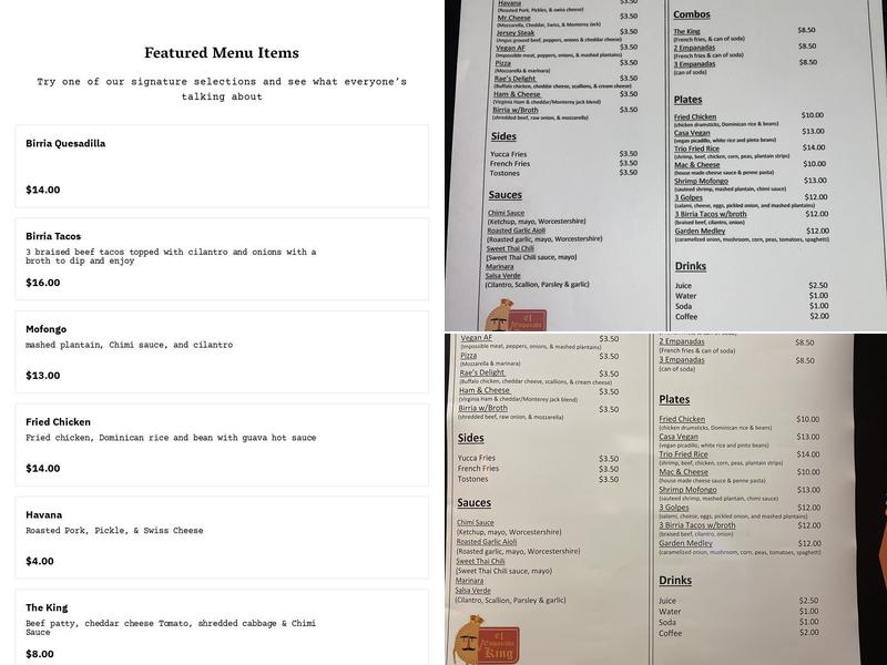 El Empanada King Menu