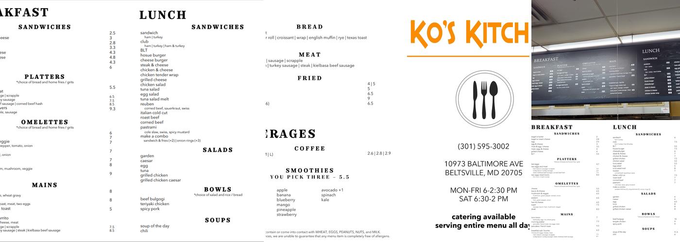 Ko's Kitchen Menu