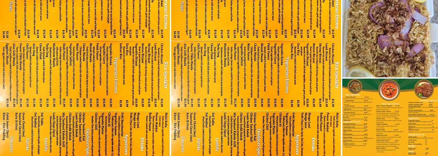 Tandoori kabobs Menu