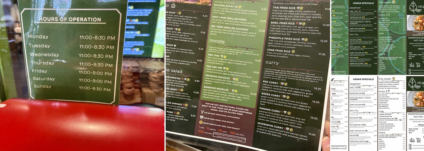 Manow Thai Menu