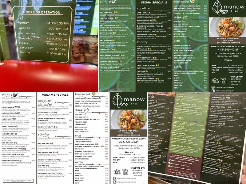 Manow Thai Menu