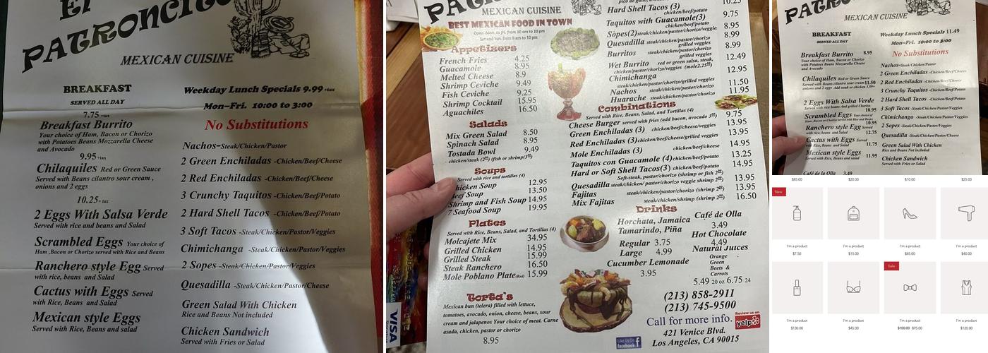 El Patroncito red tacos Menu