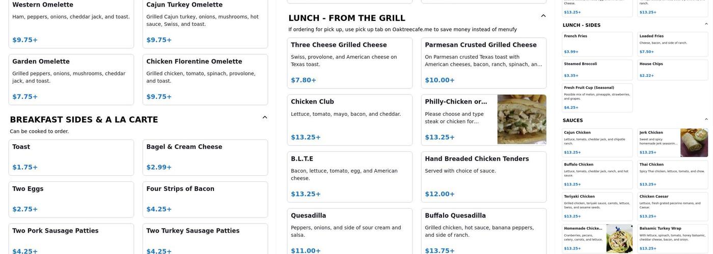 Oak Tree Cafe Menu
