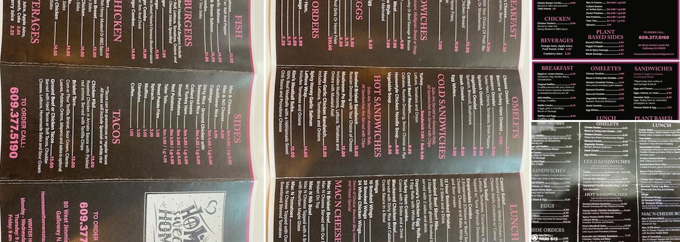 Home Sweet Home Cookin Menu