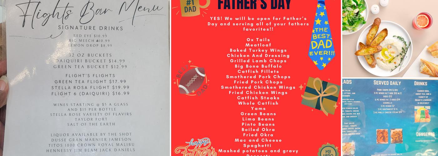 Flights Fish and Wings Menu