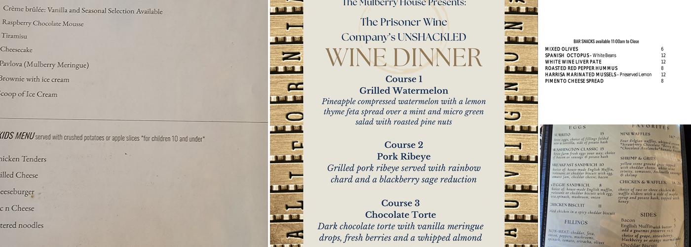 The Mulberry House Menu