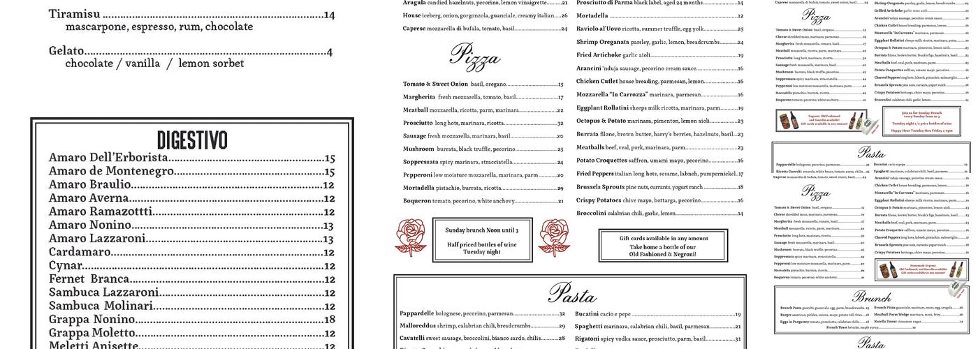 Bar Rosina's Menu