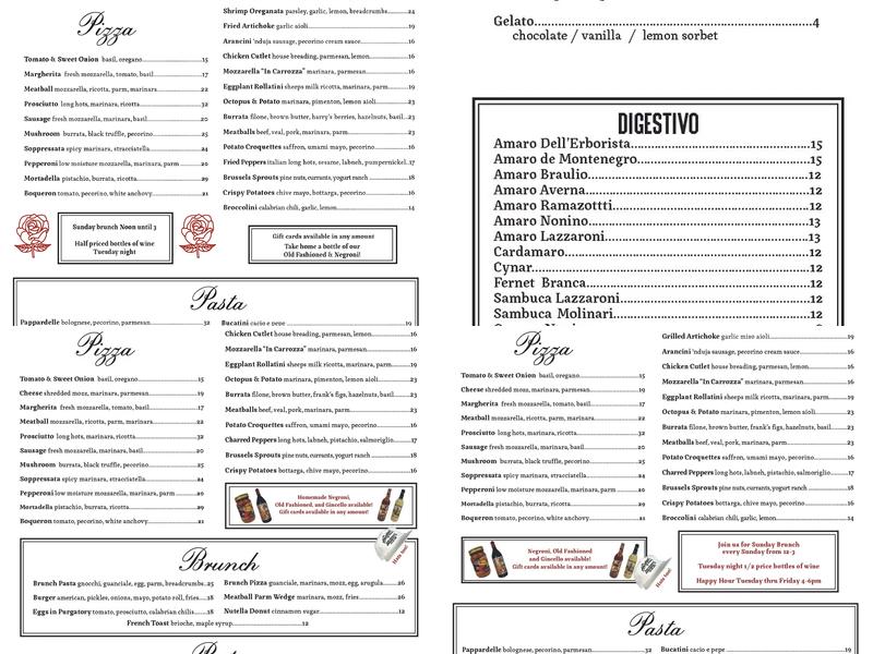 Bar Rosina's Menu