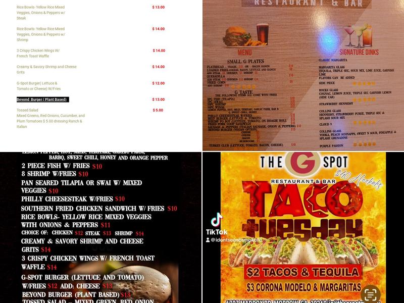 The G Spot Restaurant & Bar Menu