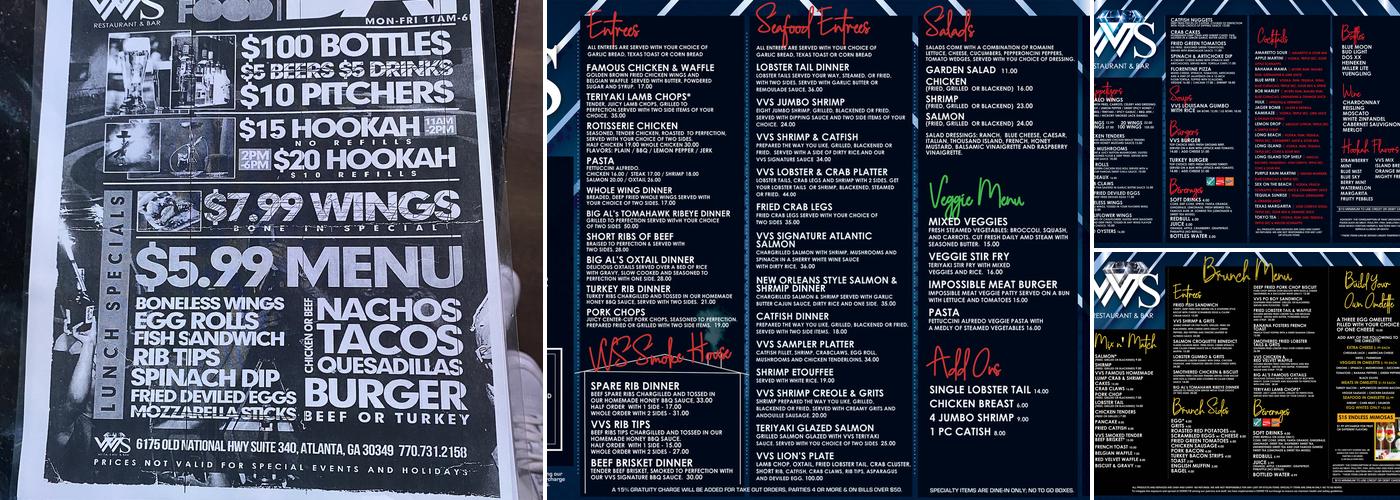 VVS Restaurant & Bar Menu