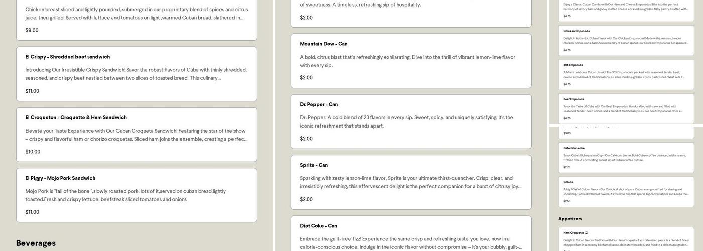 Old Havana Cafe Menu