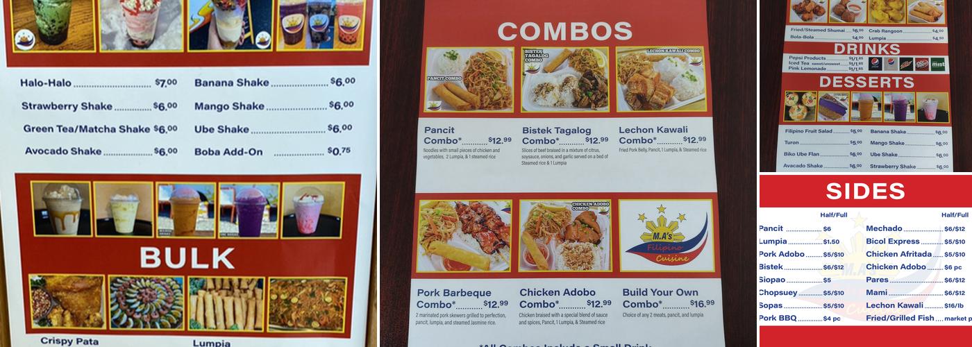 M.A’S Filipino Cuisine Menu