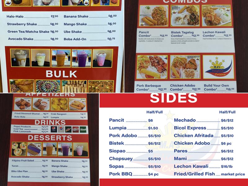 M.A’S Filipino Cuisine Menu