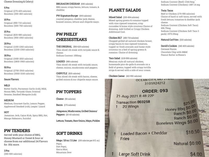 Planet Wings & Love's Lemonade Menu