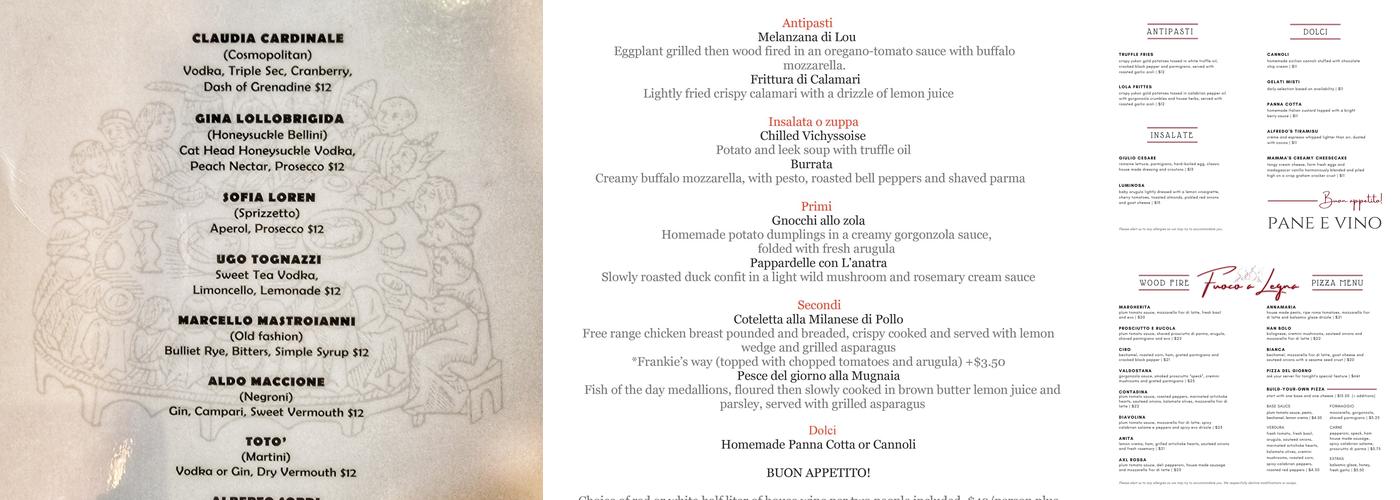 Pane E Vino Menu