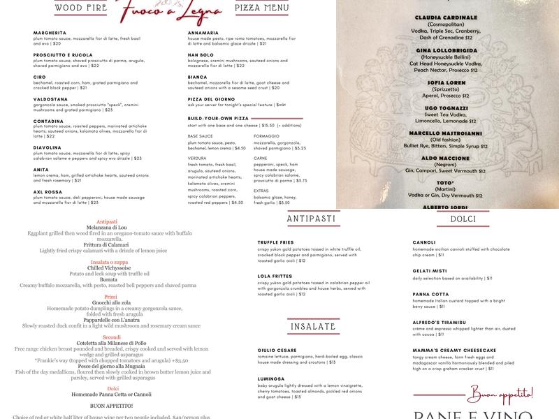 Pane E Vino Menu